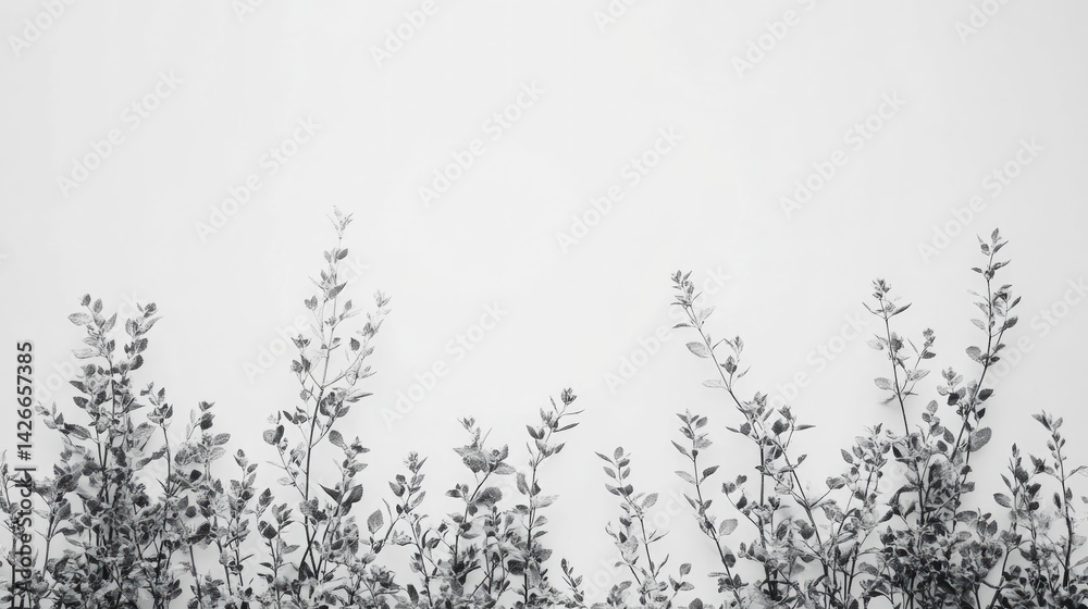 Fototapeta premium Elegant greenery silhouettes minimalist photography white background nature aesthetic perspective