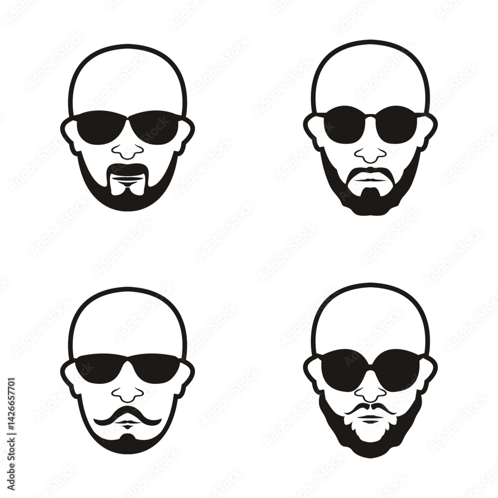 Bald Man Face beard and mustache with Black glasses face icon vector illustration template design Bald Man Face beard and mustache with Black glasses face icon vector illustration template design