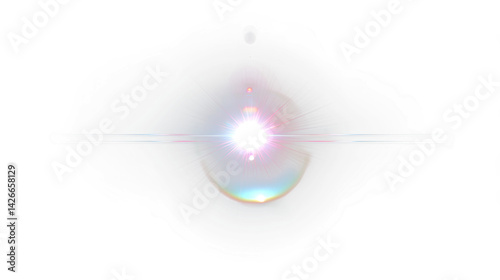 Bright transparent light flare with glowing rays and colorful halo on transparency background creates dramatic and energetic visual effect