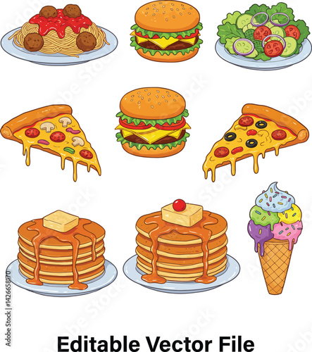Big Food Vector Collection – Editable Fast Food and Dessert Clipart for Restaurant, Menu, and Branding