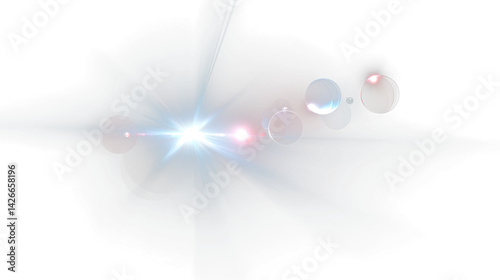 Bright lens flare with transparent background creates dynamic light effect suitable for overlay or design projects with modern style