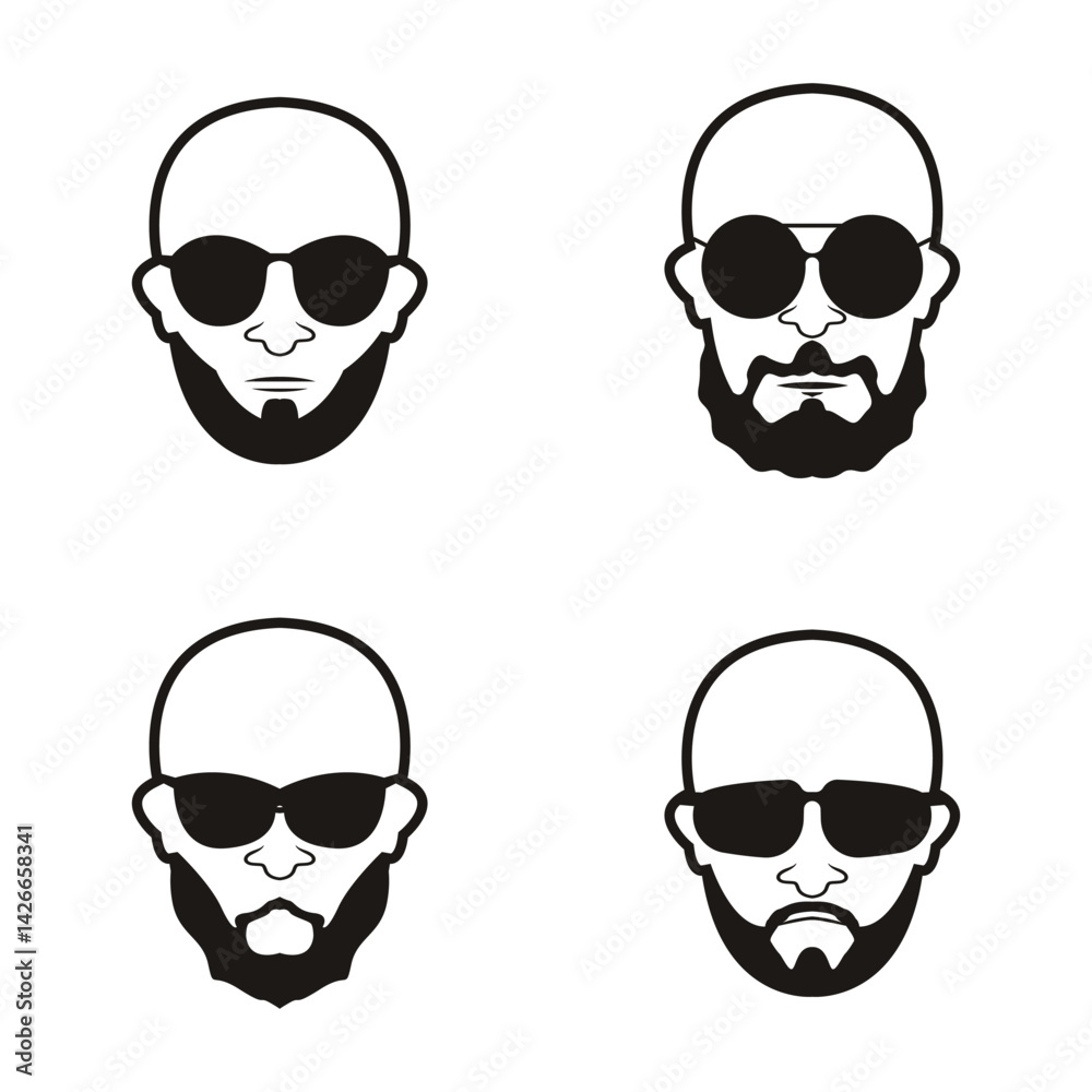 Bald Man Face beard and mustache with Black glasses face icon vector illustration template design Bald Man Face beard and mustache with Black glasses face icon vector illustration template design
