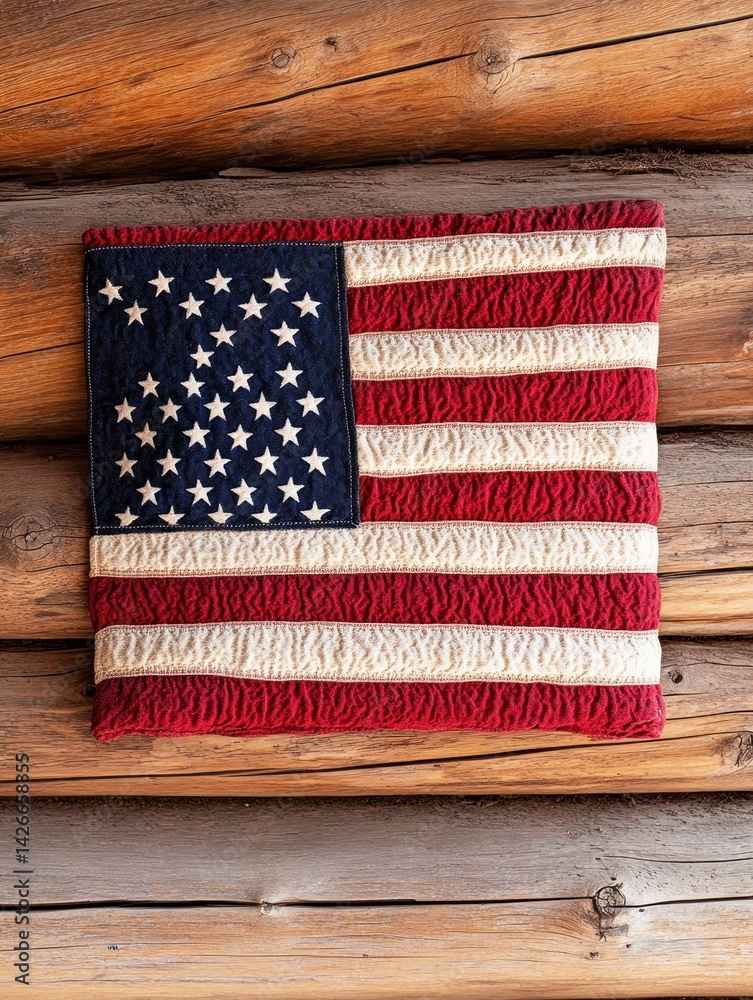 Antique American Flag Displayed on Weathered Barn Wall, Representing History and Tradition