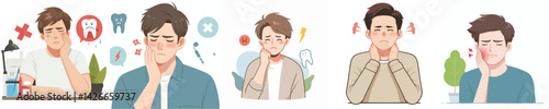 flat design vector collection of a young man with toothache