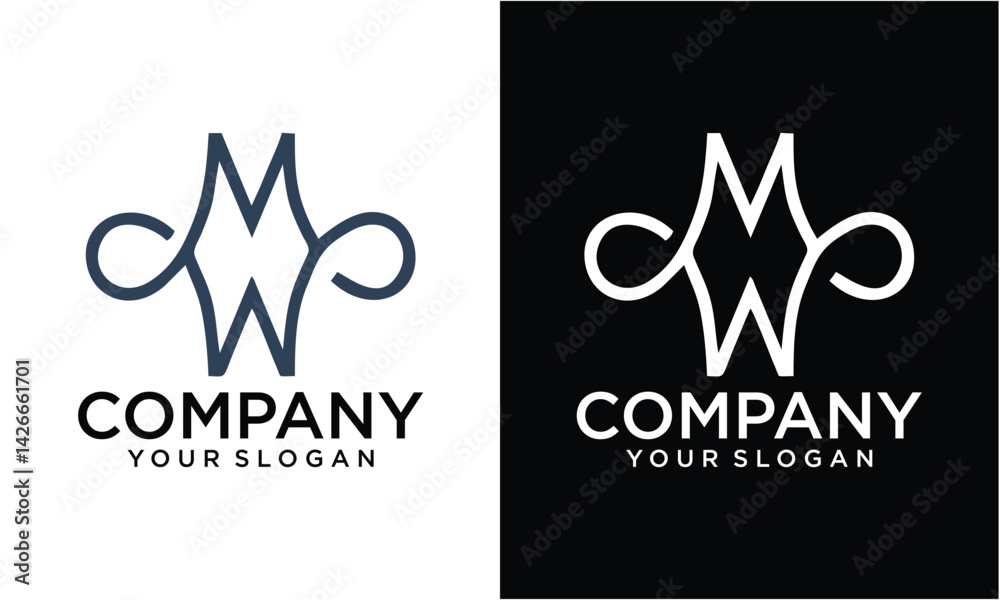 Creative Alphabet letters Initials Monogram logo MW, WM, M and W Creative Alphabet letters Initials Monogram logo MW, WM, M and W