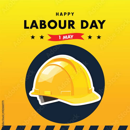 Labor Day Vector Illustration with Tools and Workers. Flat Labour Day Background with Gear and Hard Hat. Minimalist Labor Day Poster Design Template