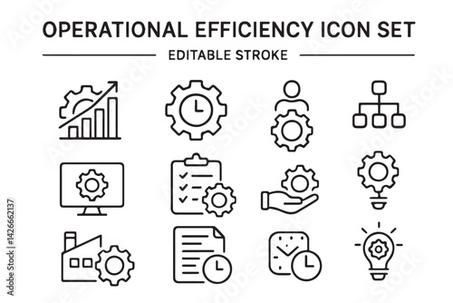 Operational Efficiency Icon Set: An array of sleek, modern icons encapsulates operational efficiency, highlighting key concepts like time management, goal achievement.