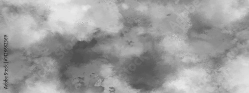 Abstract black and white silver ink effect cloudy grunge texture. Black and white ink effect water color illustration. Storm background with gray clouds. Smoky effect for photos and artworks.