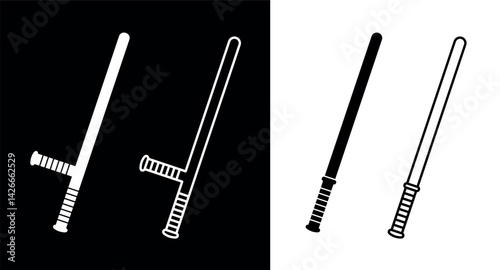 Police baton icon. Symbol of police or security, law and order. Rubber baton (stick), attribute of law enforcement agencies.