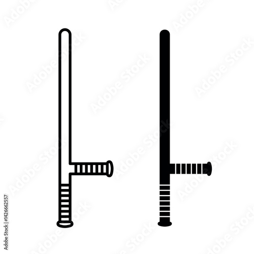 Police baton icon. Symbol of police or security, law and order. Rubber baton (stick), attribute of law enforcement agencies.