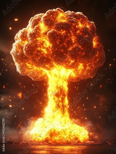 Obraz na płótnie Massive Fireball Explosion with Intense Heat and Energy Displayed w salonie