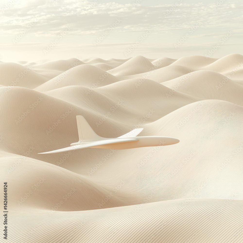 Plane Flying Over Sand Dunes Creates a Surreal Dreamlike Landscape