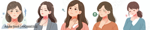 flat design vector collection of a young woman with a sore throat