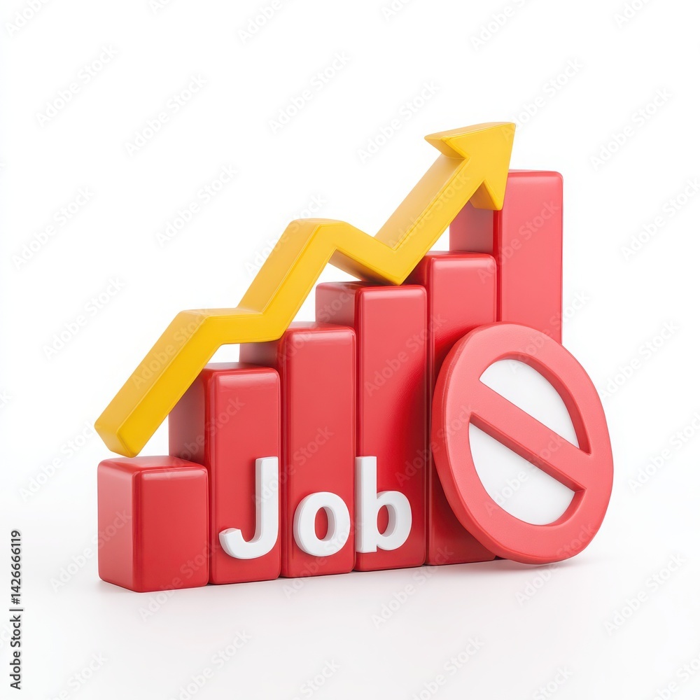 3d job market graph with prohibition isolated on white background 3d job market graph with prohibition isolated on white background