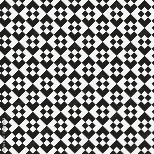 Geometric Dance A captivating black  white mosaic shifting perspectives with rhythmic design