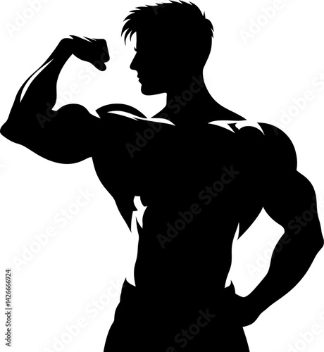 Muscular Man Silhouette Strength, Fitness, Bodybuilding Illustration