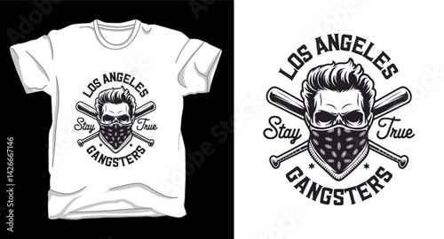 Los Angeles gangster skull graphic vector t-shirt design