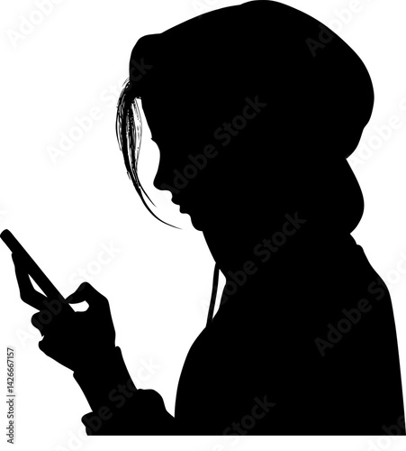 Silhouette of a Person Using a Smartphone Digital Communication and Modern Technology