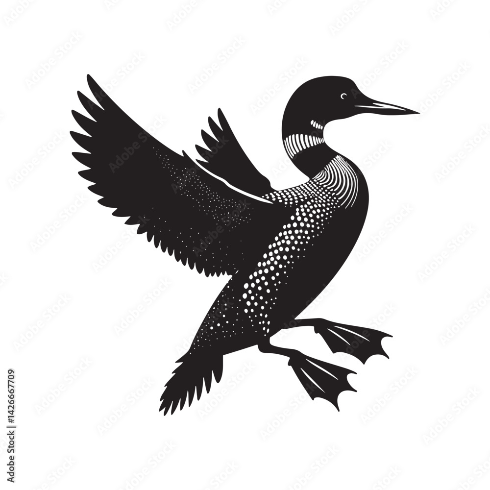 Obraz premium Silhouette of Common loon - Common loon bird Illustration - Common loon bird vector - Black and White Common loon Design.