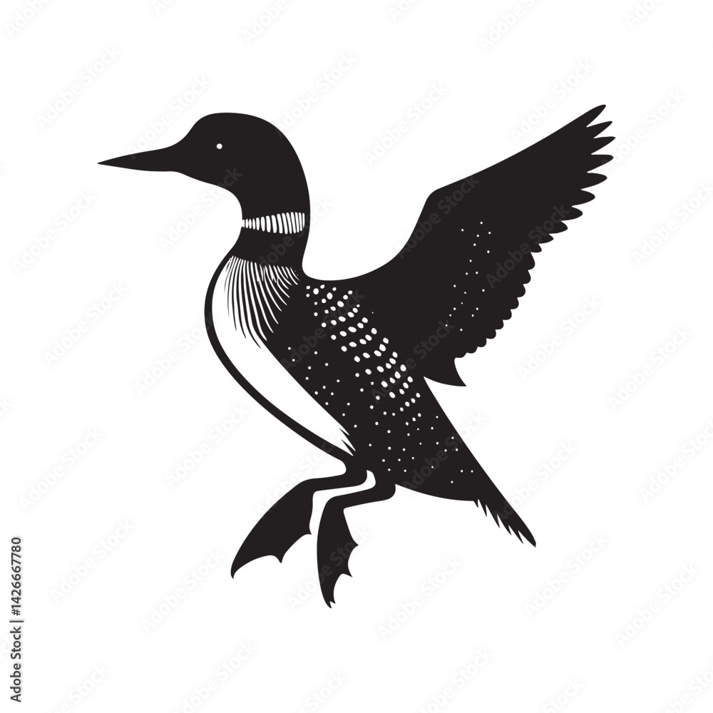 Fototapeta premium Silhouette of Common loon - Common loon bird Illustration - Common loon bird vector - Black and White Common loon Design.