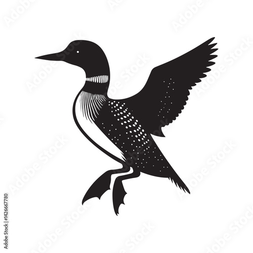 Silhouette of Common loon - Common loon bird Illustration - Common loon bird vector - Black and White Common loon Design.