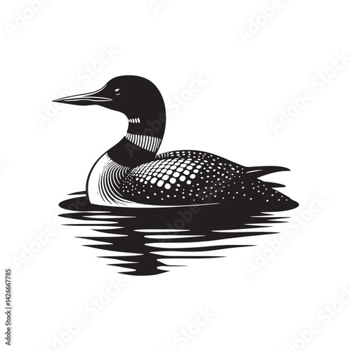 Silhouette of Common loon - Common loon bird Illustration - Common loon bird vector - Black and White Common loon Design.