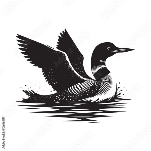 Silhouette of Common loon - Common loon bird Illustration - Common loon bird vector - Black and White Common loon Design.
