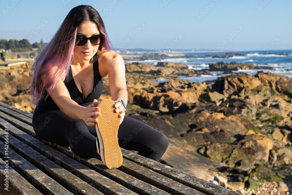 serene woman practices yoga atop coastal rocks during sunset, embodying balance and tranquility. Ideal for postcards, wellness retreats, or travel promotions, natural beauty, sstkWellness, sstkSummer serene woman practices yoga atop coastal rocks during sunset, embodying balance and tranquility. Ideal for postcards, wellness retreats, or travel promotions, natural beauty, sstkWellness, sstkSummer