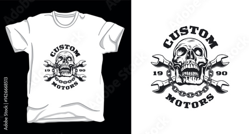 Custom motor skull graphic vintage retro vector t-shirt design