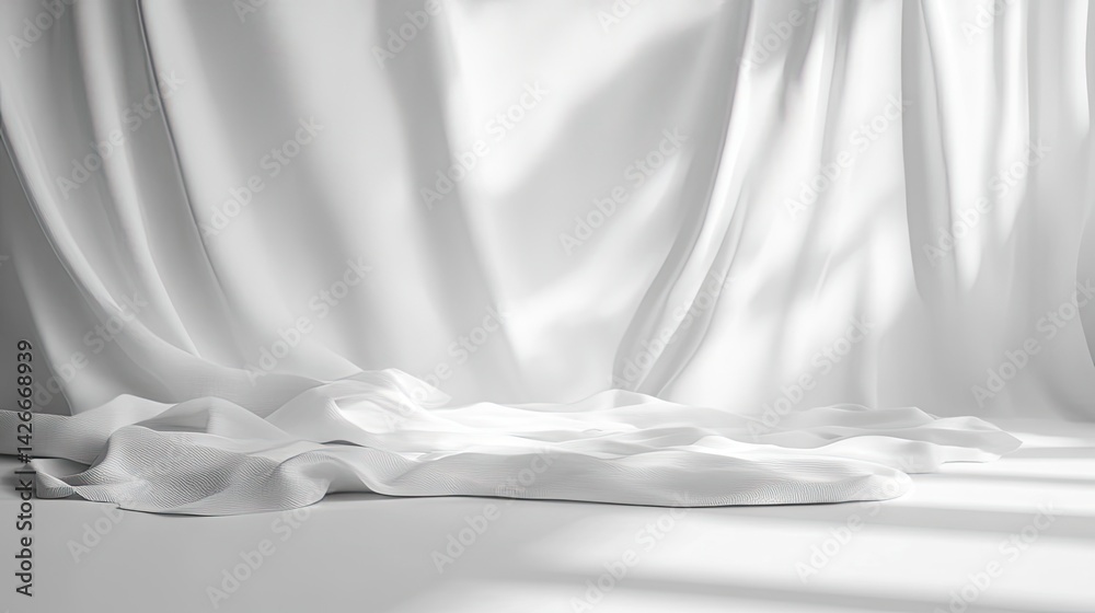 Fototapeta premium Elegant drapery display on pure white background artistic still life minimalistic design studio view