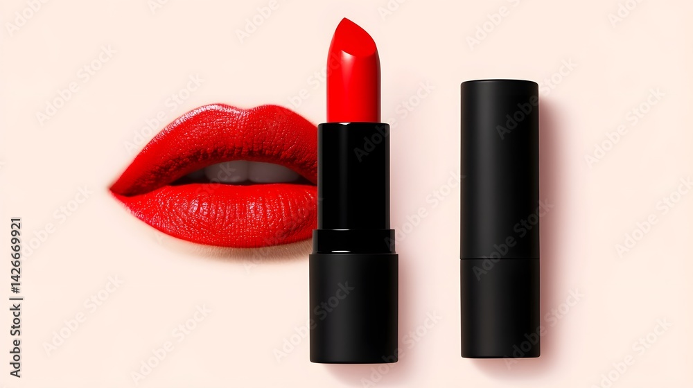 Obraz premium Captivating Red Lipstick Tube in Glamorous Beauty Product Photography