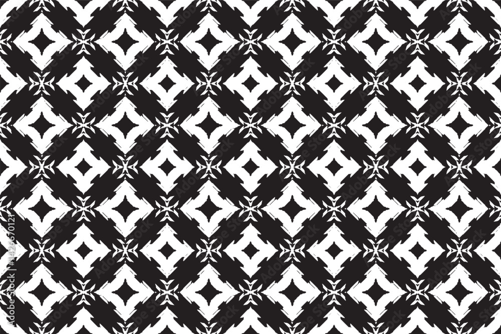 Fototapeta premium Angular edgy pattern distorted diamonds w spiky junctions create a bold abstract black white design