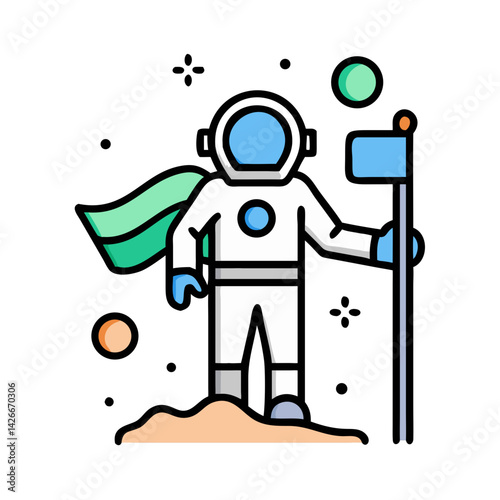 Astronaut Flag Planting on Moon Icon Design