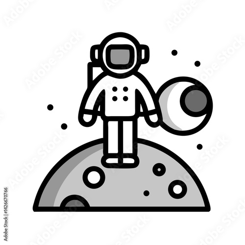 Astronaut on Moon Surface Icon Design