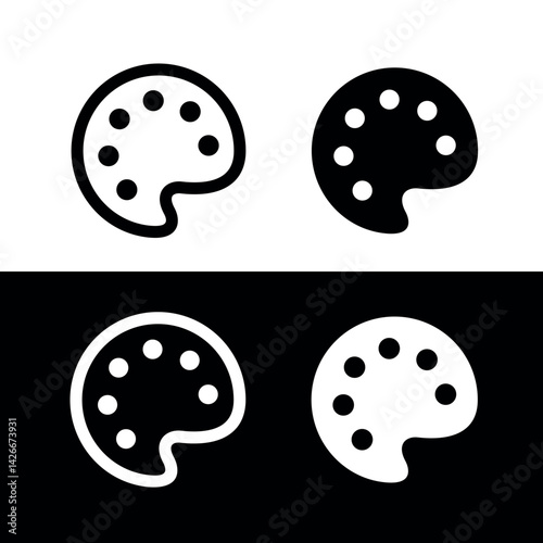 The palette icon. An attribute of an artist, paint, or creative workshop. Indicates a change in the theme, background, or color palette of an application or interface. A tool for painting and painting