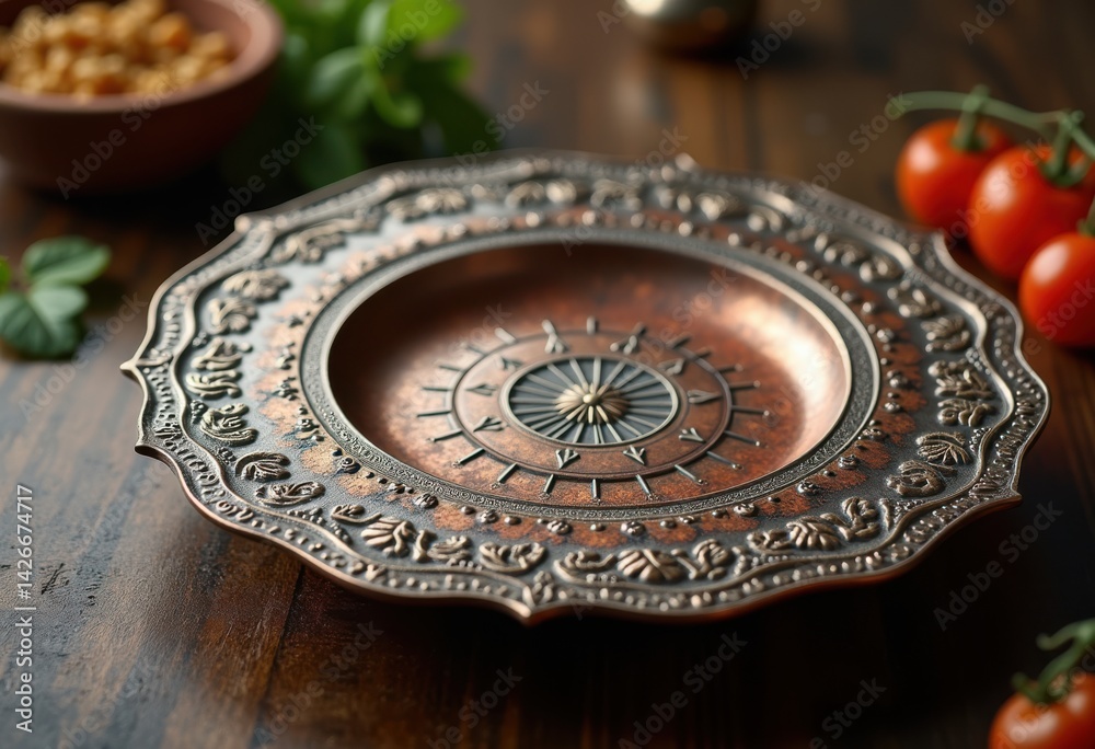 artisan close handcrafted metal serving plate unique design texture aesthetic detail culinary craftsmanship, dish, textures, cuisine, cookware, utensils artisan close handcrafted metal serving plate unique design texture aesthetic detail culinary craftsmanship, dish, textures, cuisine, cookware, utensils