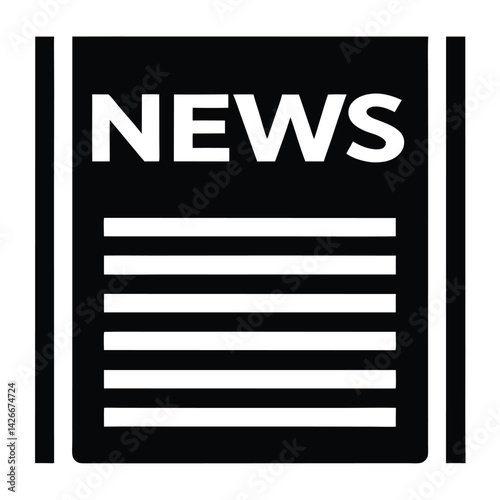 Create a black silhouette of a newspaper icon