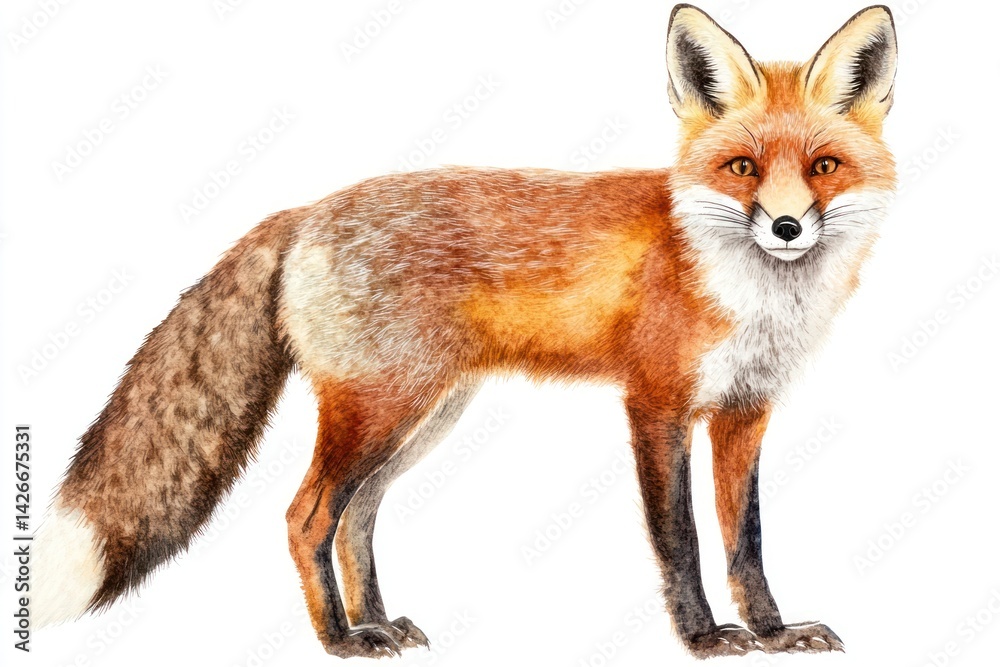 Fototapeta premium Cute fox illustration wildlife drawing.