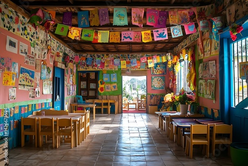 A Happy Kindergarten Classroom Filled with Colorful Learning Materials photo