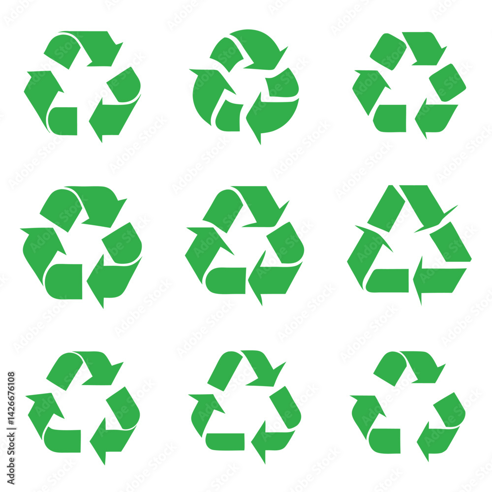 Fototapeta premium Create a set of six green silhouette icons of recycling