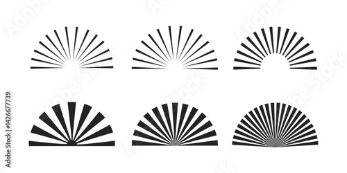 black and white half sunburst set. Vector illustration, half sunburst vector, half sunburst retro, vintage half sunburst