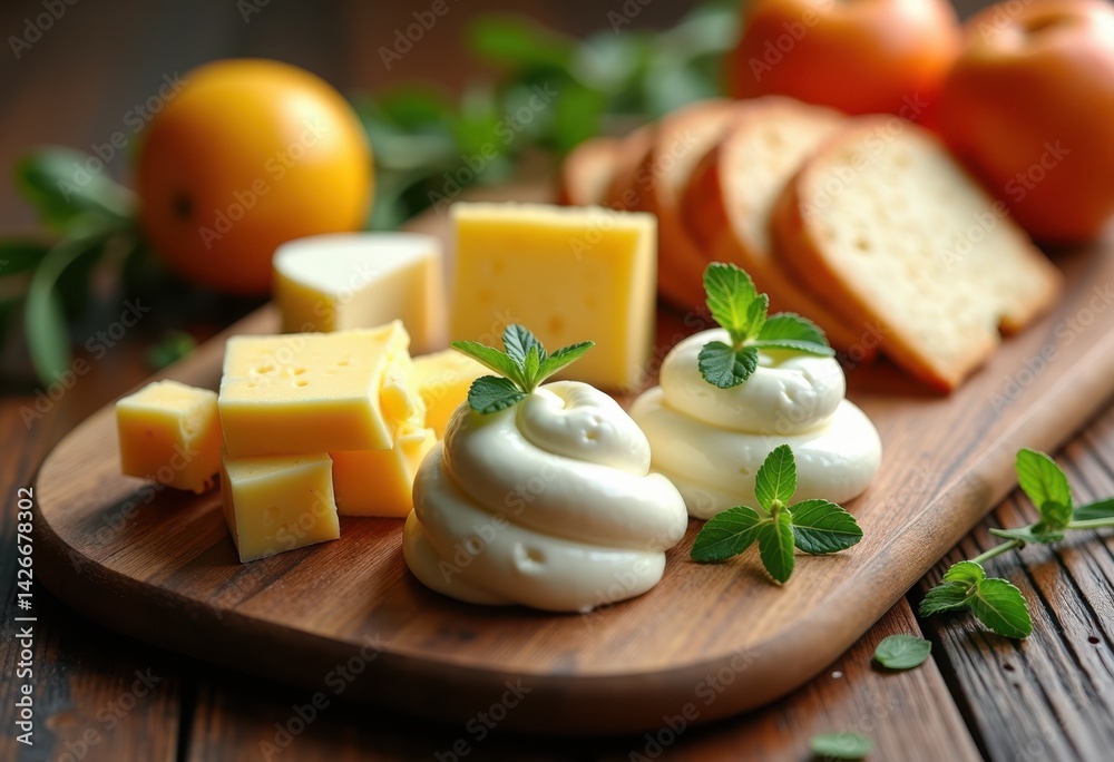 assorted dairy spreads wooden board cheese butter cream, sandwich, spreadable, platter, appetizer, food, delicious, taste, flavor, artisanal, condiment