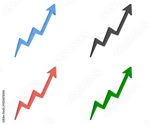 Set of 3D arrows of different colors for business growth.
