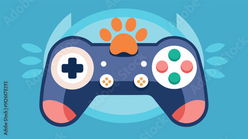 A game controller for pets that uses touchsensitive buttons to track and analyze their paw movements during play sessions.. Vector illustration