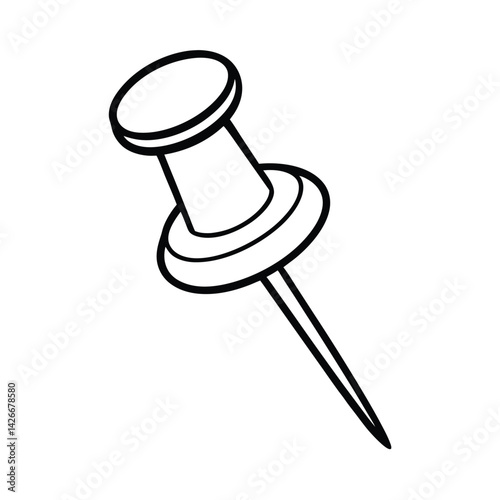 Simple black and white outline illustration of a push pin for stationery and notice boards