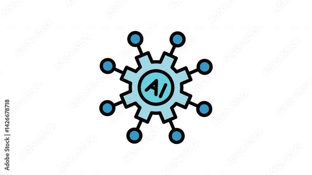 Gear with ai in the center and eight connected circles. Suitable for technology, artificial intelligence, innovation, connectivity concepts in design projects. Gear with ai in the center and eight connected circles. Suitable for technology, artificial intelligence, innovation, connectivity concepts in design projects.