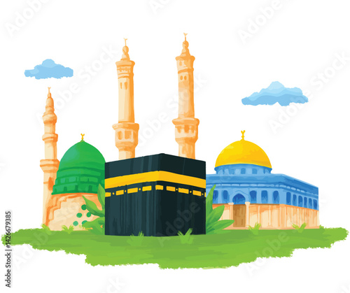 Al Aqsa mosque Vector Design Illustration
