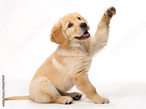 Adorable Golden Retriever Puppy Raising Paw Cute Dog Photo