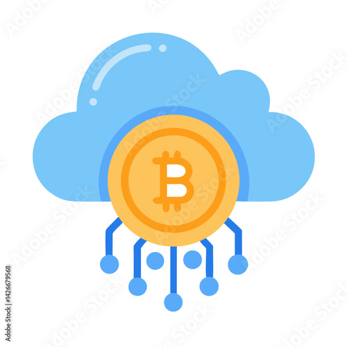 Bitcoin Uploading to Cloud Icon Design