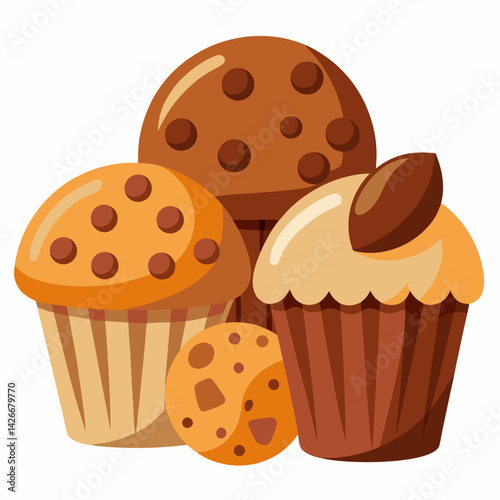 chocolate muffin isolated on white background